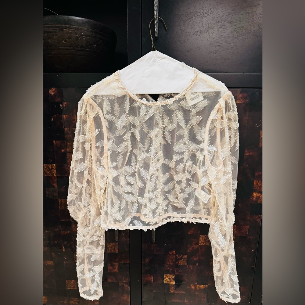 NWT Wayf sheer lace beaded blouse